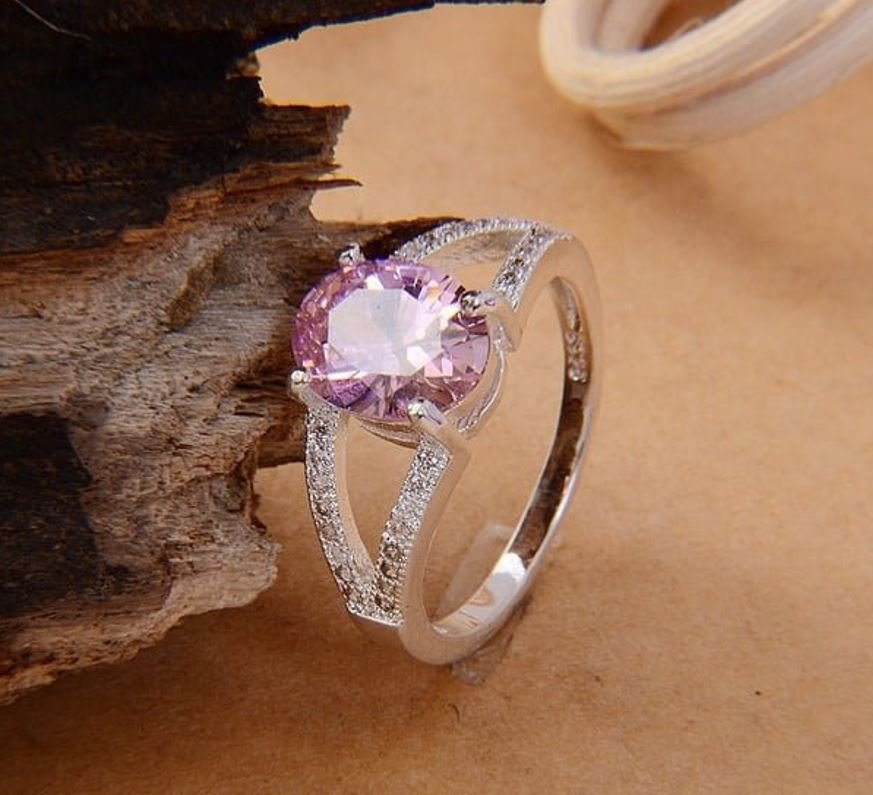 Elegant Oval Pink Sapphire Silver Ring