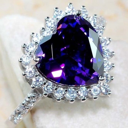 Inlaid Purple Amethyst Heart-Shape Elegant Ring