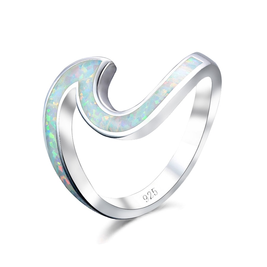 Unique White Opal Wave Silver Ring