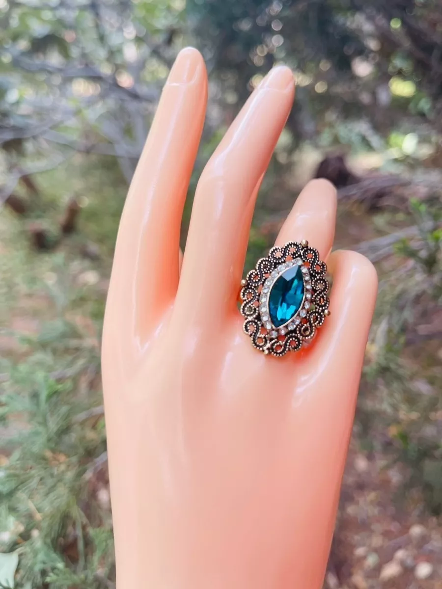 Vintage Blue Marquise Antique Gold Ethnic Ring