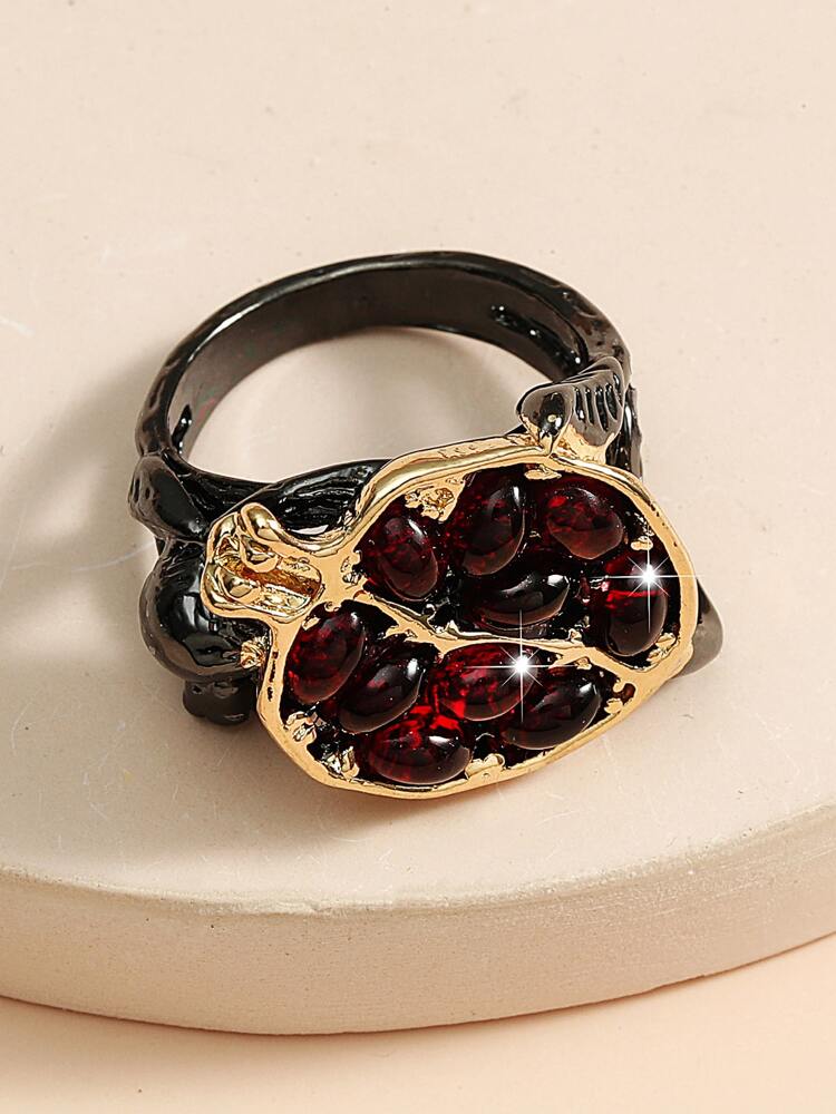 Red Garnet Pomegranate Gold Fruit Ring