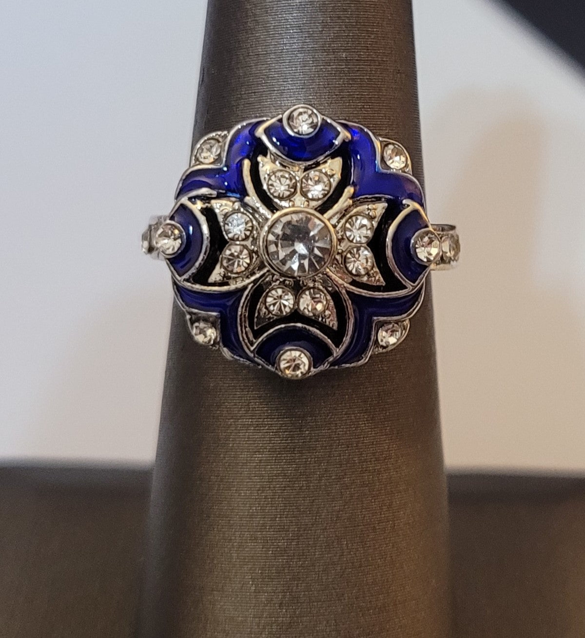 Vintage Blue Faux Sapphire 925 Silver Art Deco Ring