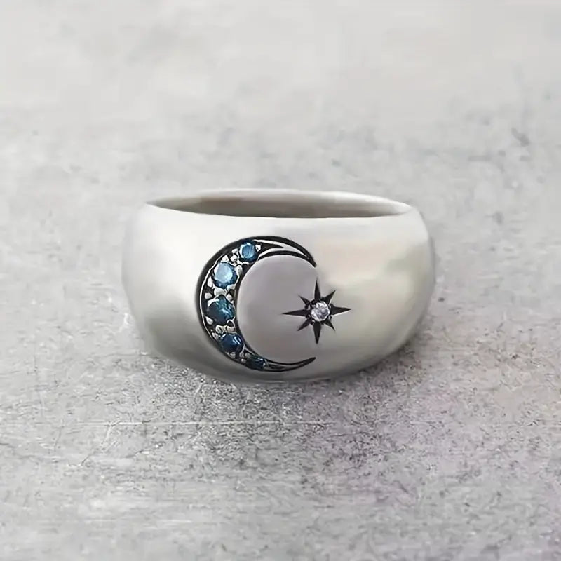 Bohemian Vintage Sun Moon Silver Retro Ring