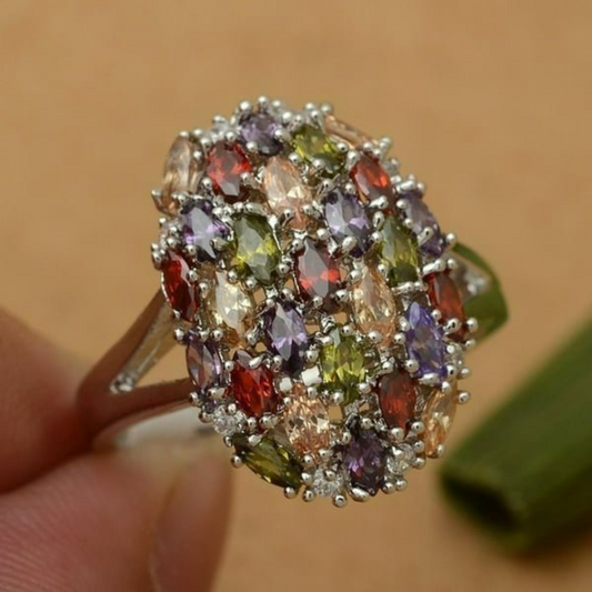 925 Sterling Silver Colorful Multi-color Garnet Topaz Ring