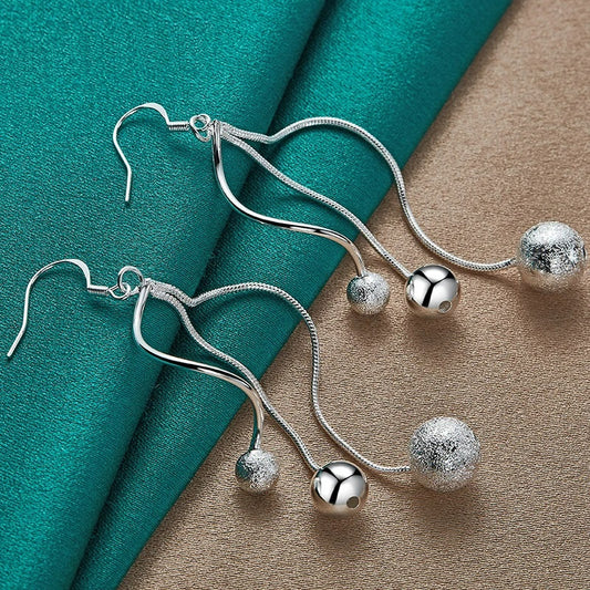 925 Sterling Silver Triple Dangle Beads Earrings