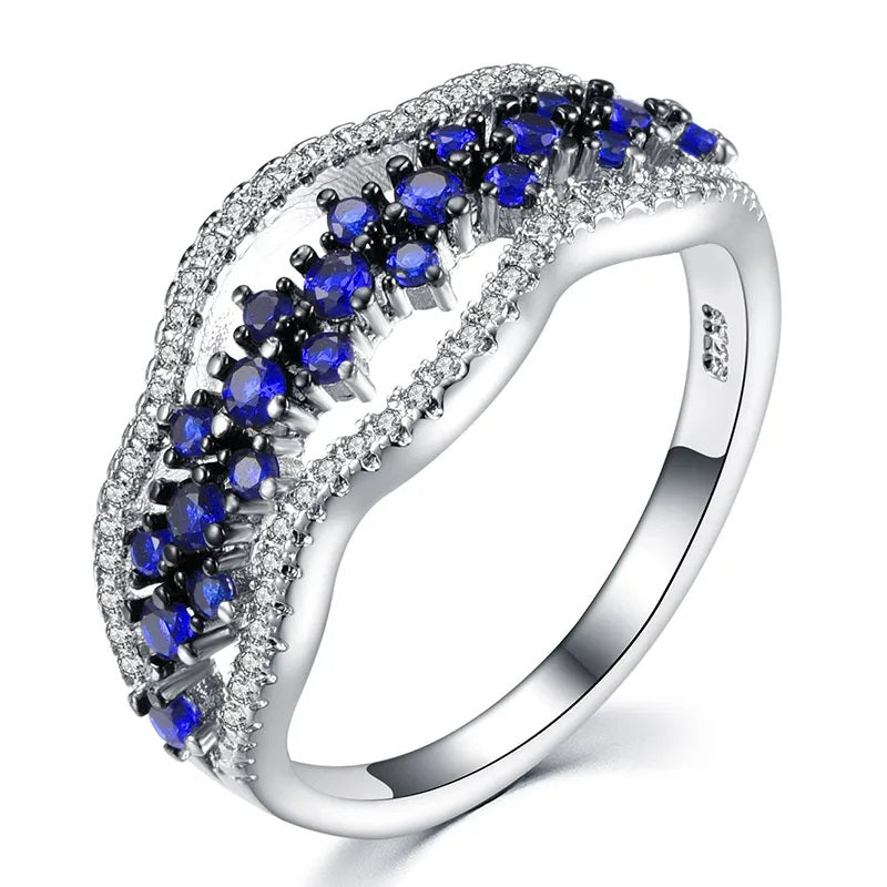 925 Sterling Silver Blue Faux Sapphire Multilayer Ring