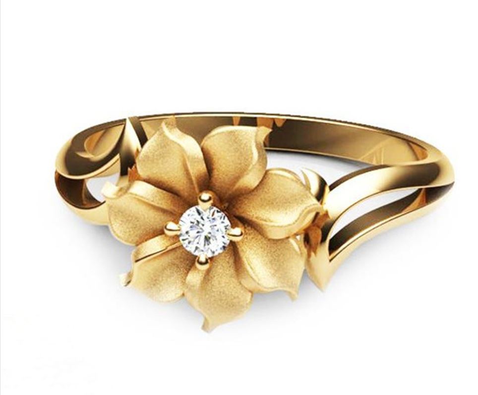 Handmade Flower Leaves Floral Elegant Gold Ring