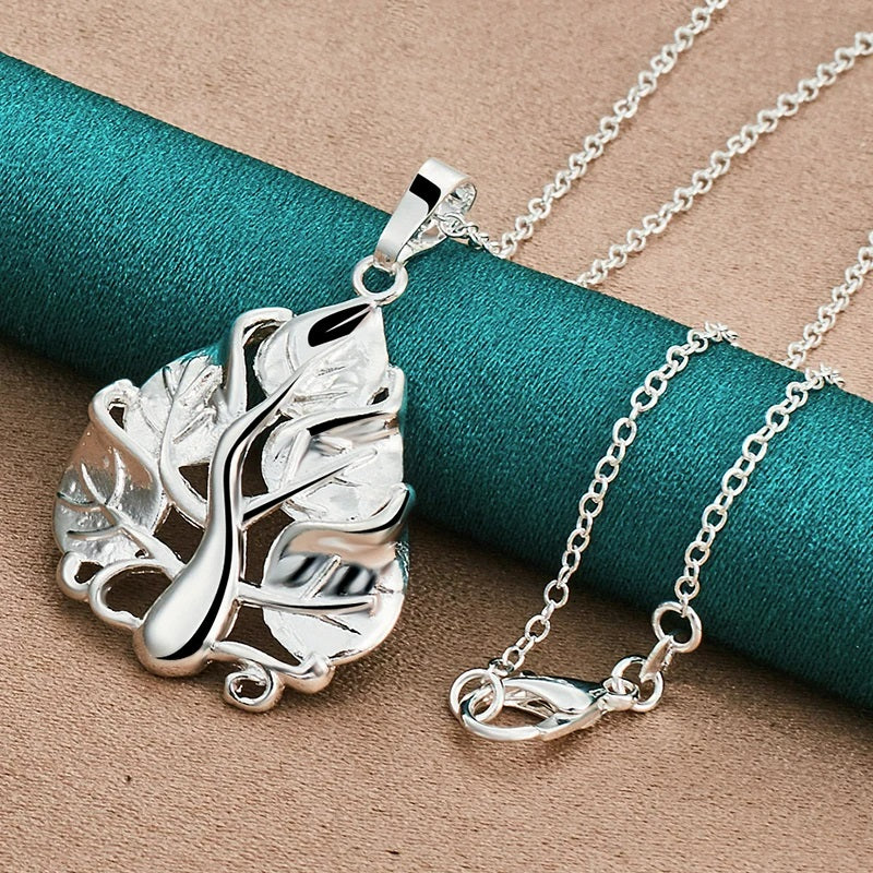 925 Sterling Silver Classic Leaf Pendant Necklace & Chain