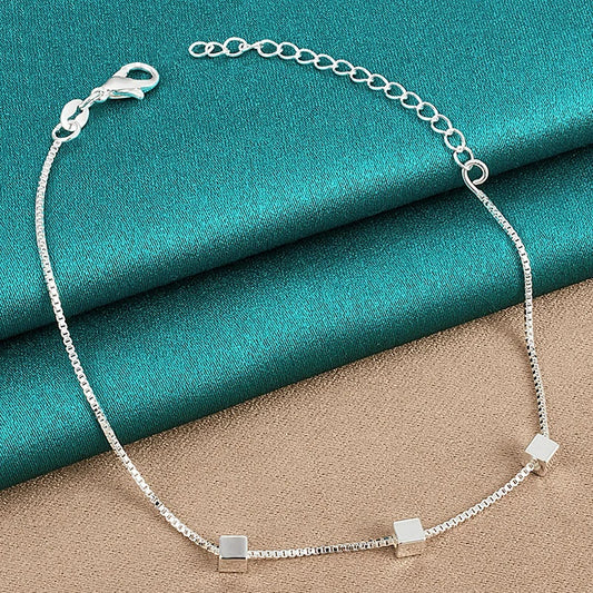 10" 925 Sterling Silver Small Box Charm Beads Bracelet