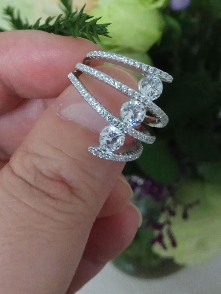 3 Tiered Wrap Crystal Zircon Round Cut Silver Engagement Ring