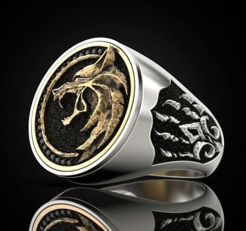 Men's Retro Snarling Wolf Two Tone Ring