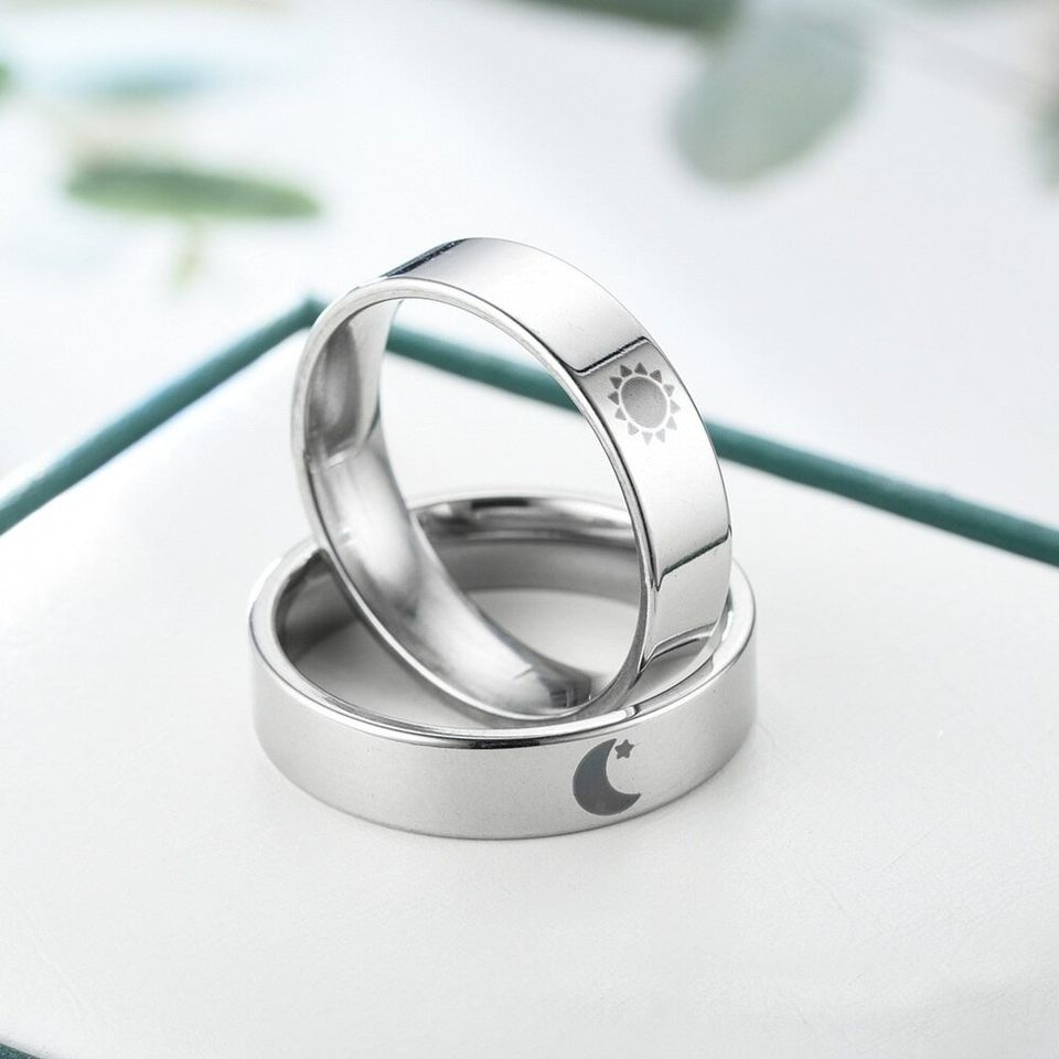 2pcs Stainless Steel Moon Sun Matching Couple Rings