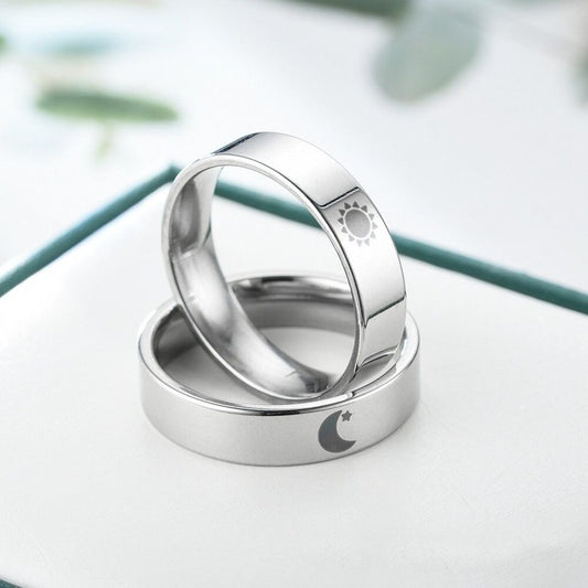 2pcs Stainless Steel Moon Sun Matching Couple Rings