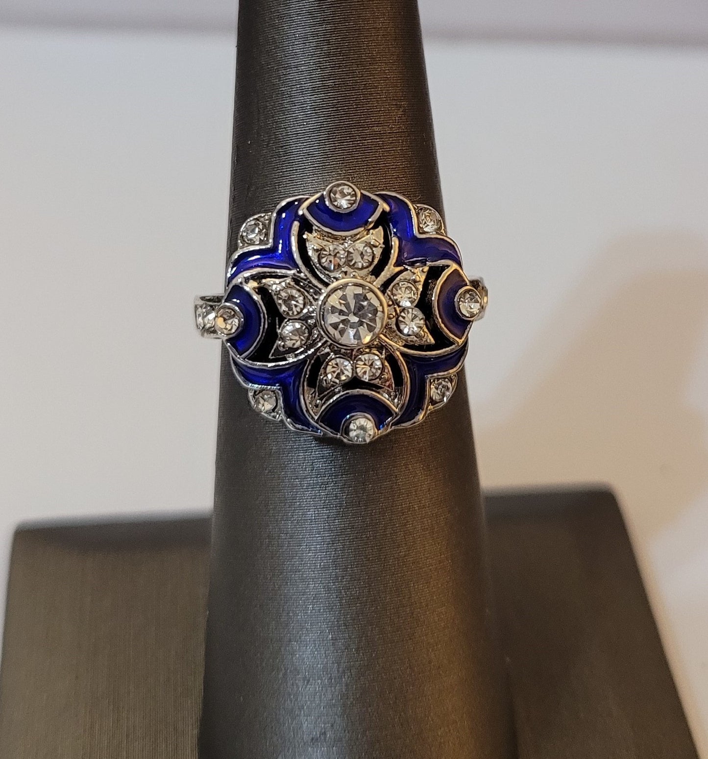 Vintage Blue Faux Sapphire 925 Silver Art Deco Ring