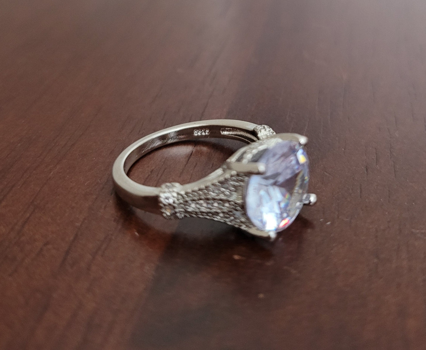 Striking Sterling Silver 11mm Round Crystal Engagement Ring