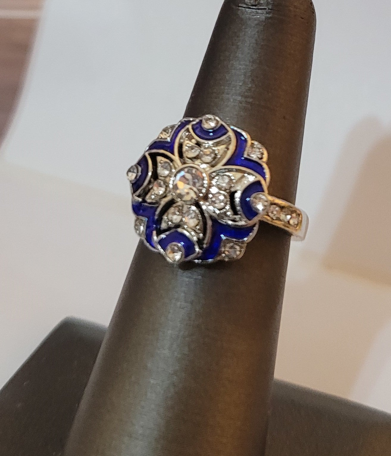 Vintage Blue Faux Sapphire 925 Silver Art Deco Ring