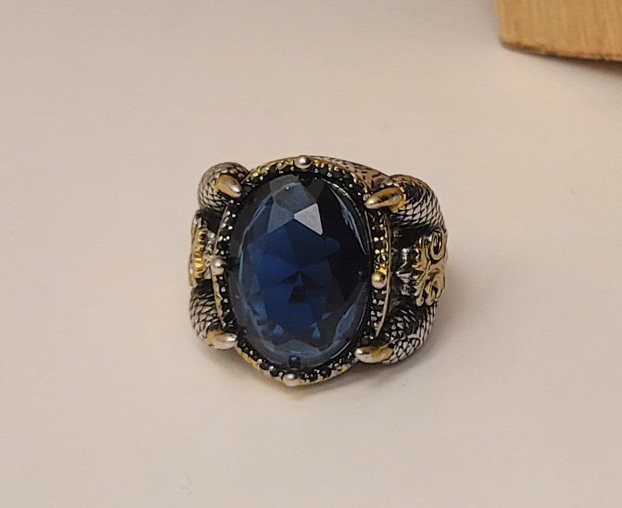 Men's Handmade Blue Sapphire Open Two-Tone Ottoman Ring