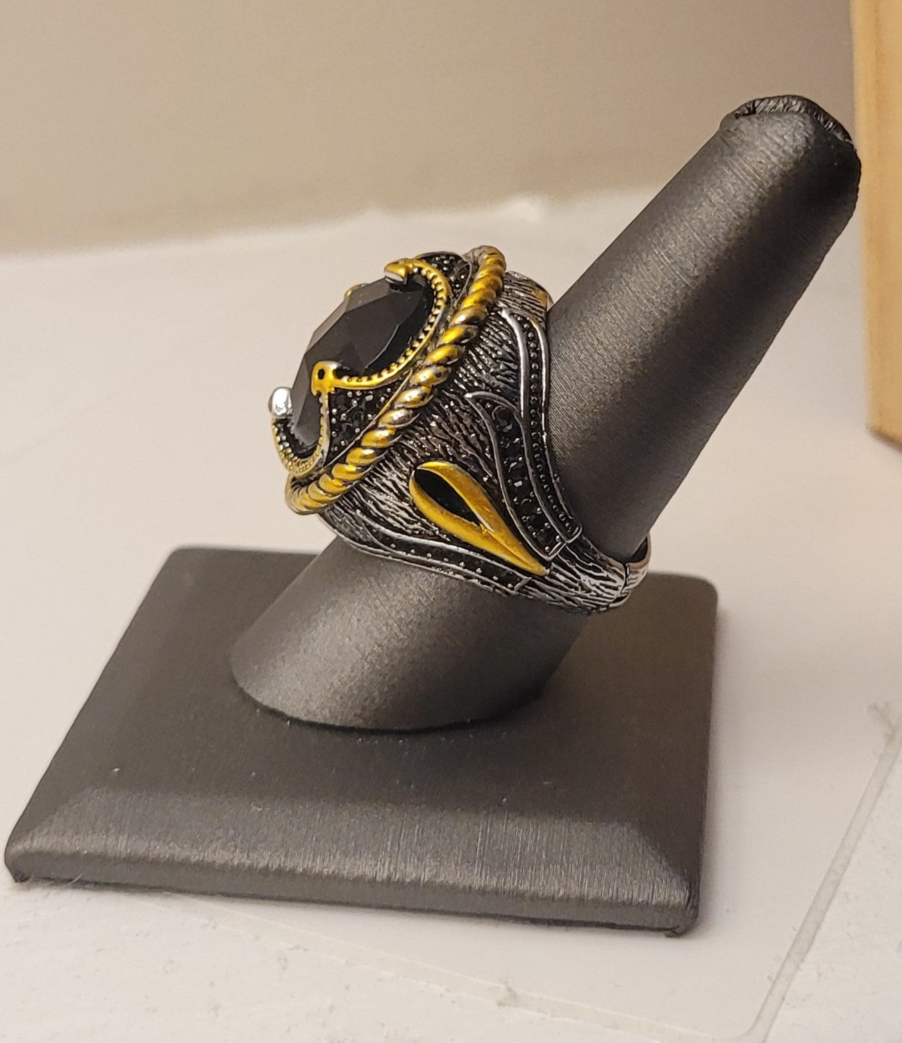 Men's 925 Sterling Silver Black Modern Motif Handmade Ring