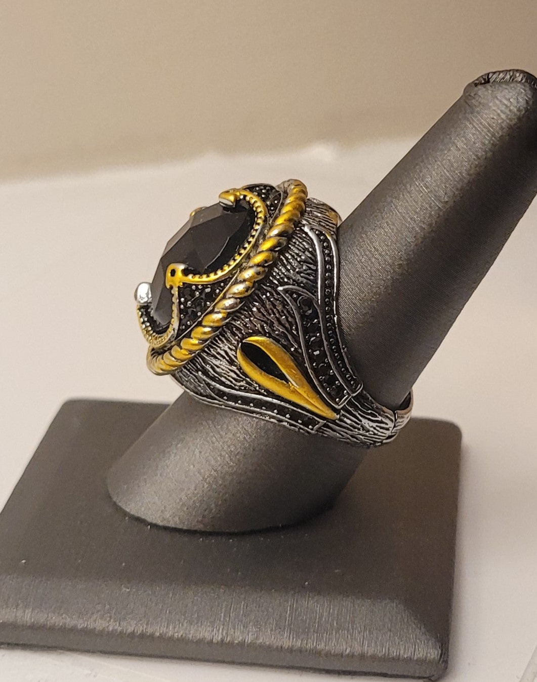 Men's 925 Sterling Silver Black Modern Motif Handmade Ring