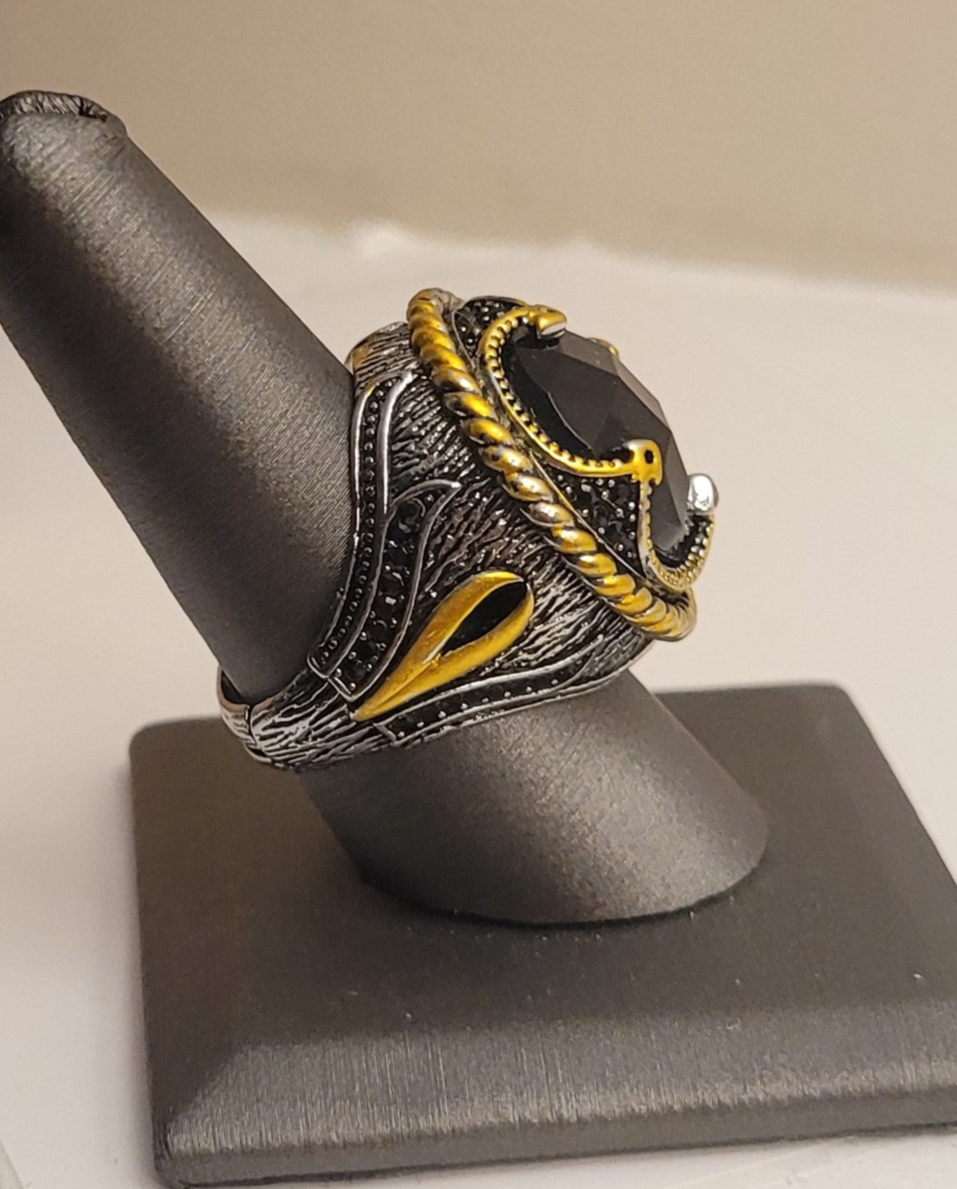 Men's 925 Sterling Silver Black Modern Motif Handmade Ring