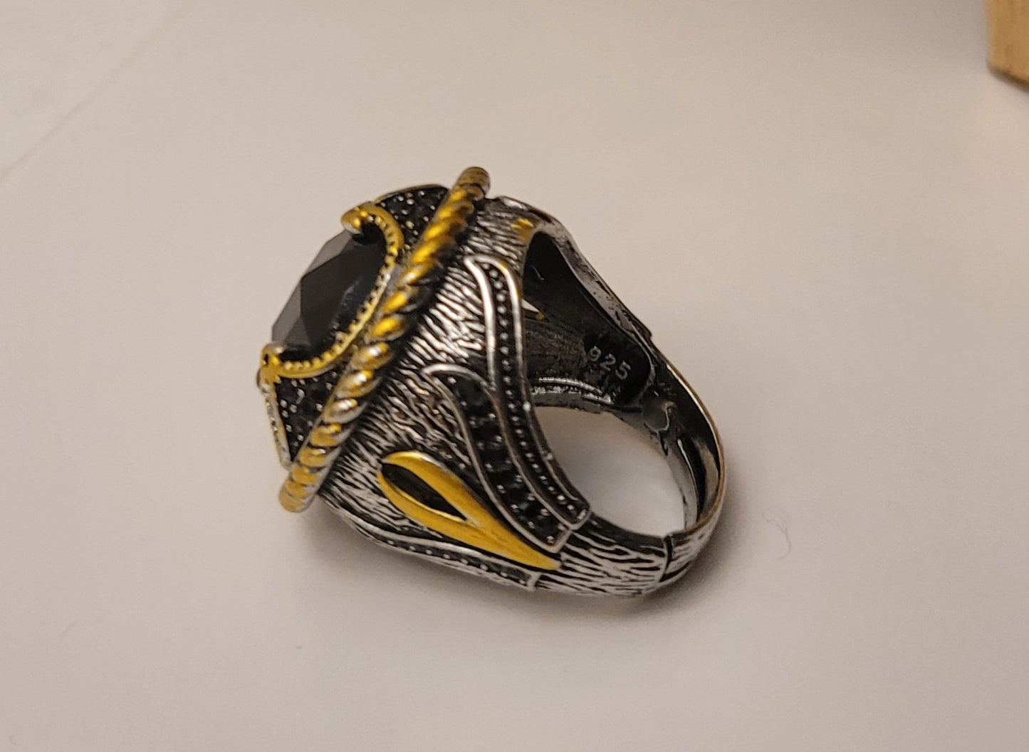Men's 925 Sterling Silver Black Modern Motif Handmade Ring