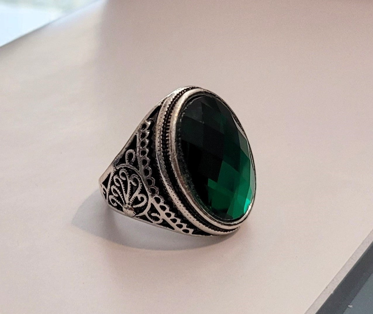 Men's Vintage Emerald Green Turkish Silver Ottoman Ring