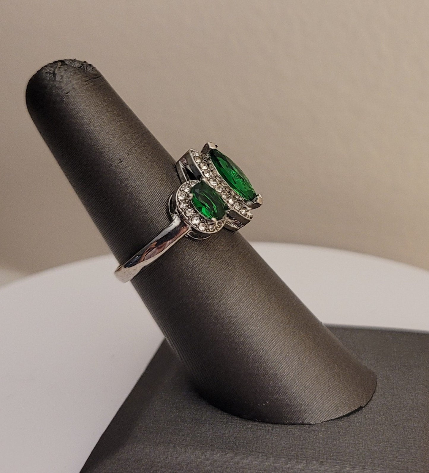 925 Sterling Silver 3-Stone Marquise Emerald Green Ring