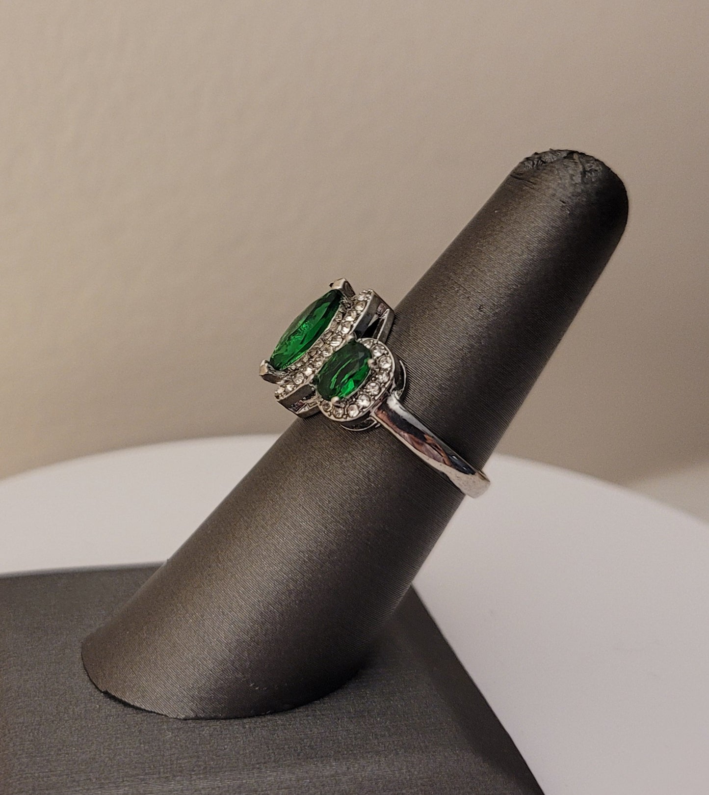 925 Sterling Silver 3-Stone Marquise Emerald Green Ring