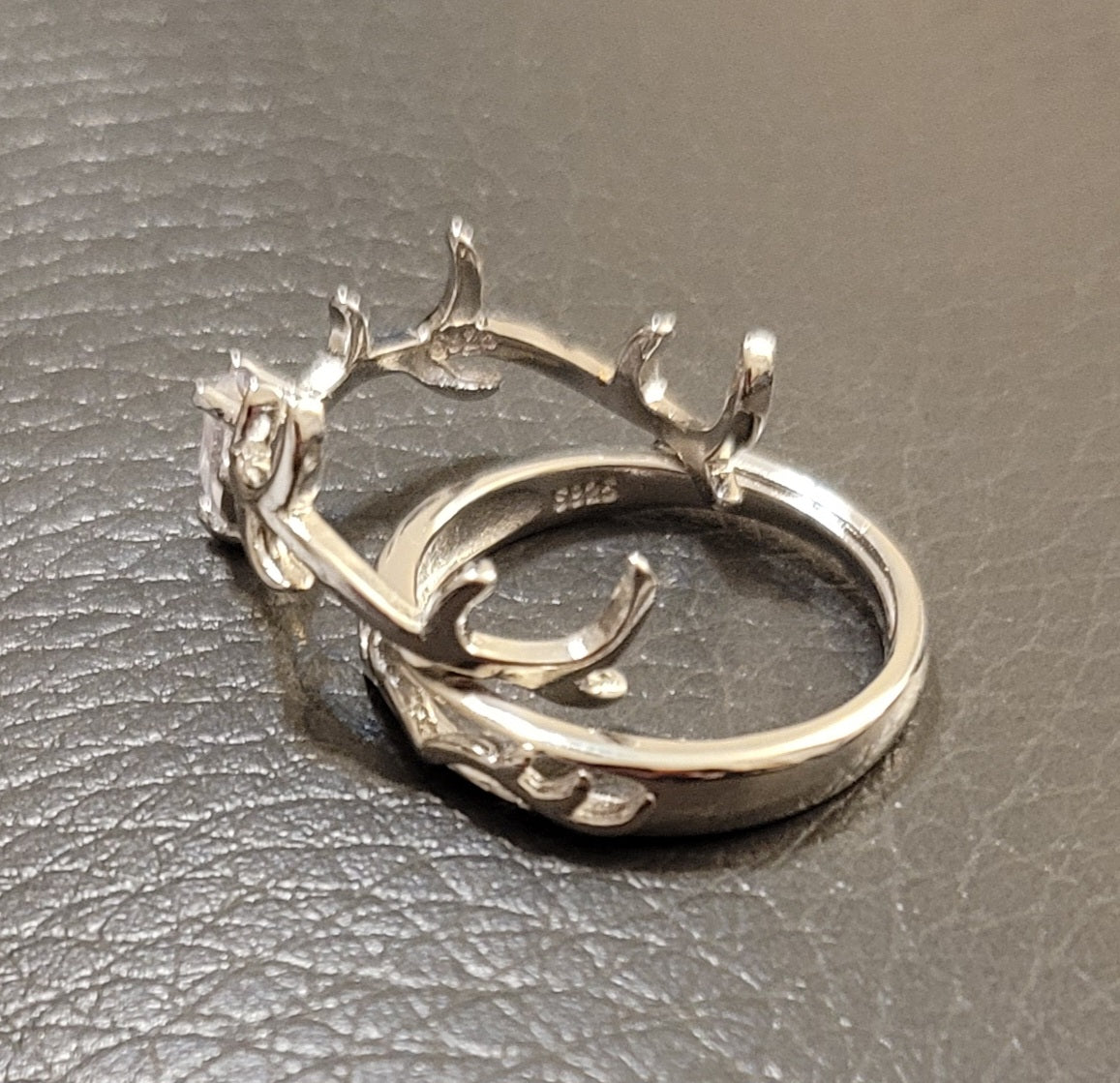 2pcs Sterling Silver Deer Antler Matching Open Couple Rings