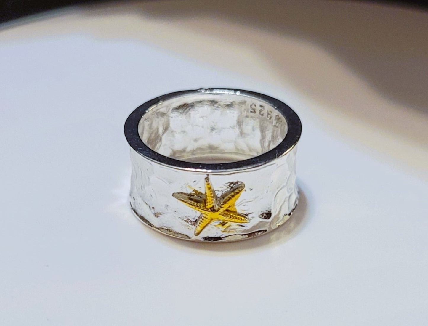 Wide 925 Sterling Silver Starfish Tidepool Ring