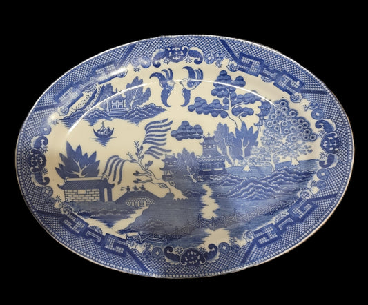 Vintage Blue Willow Platter Japan 1920s