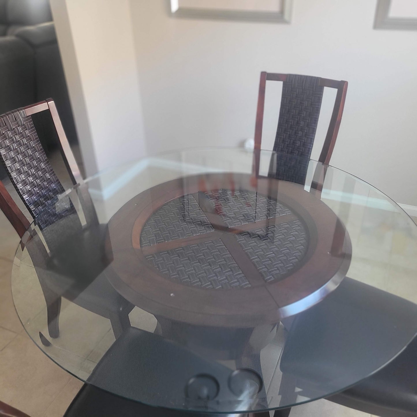 Large Round Glass Dining Table & 4 Chairs