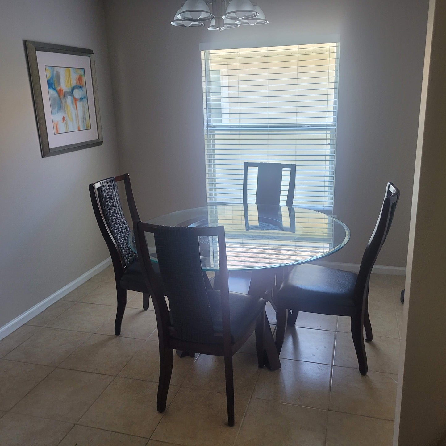 Large Round Glass Dining Table & 4 Chairs