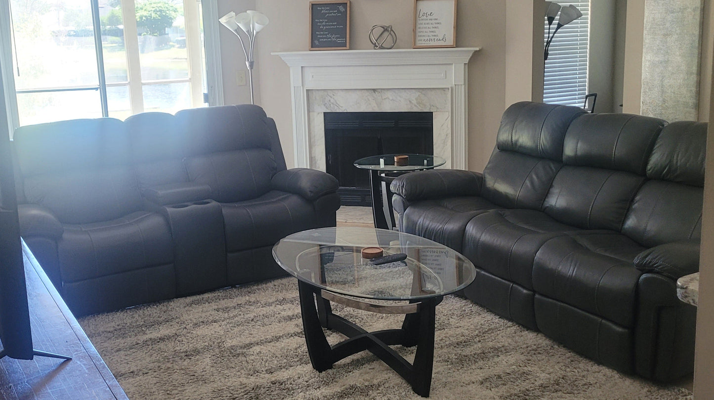 Leather Power Reclining Sofa & Loveseat Set