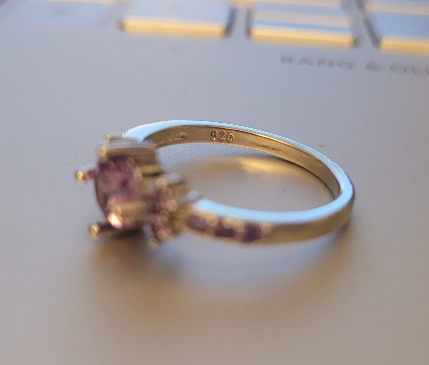 925 Sterling Silver Purple Faux Amethyst Micro Inlaid Ring