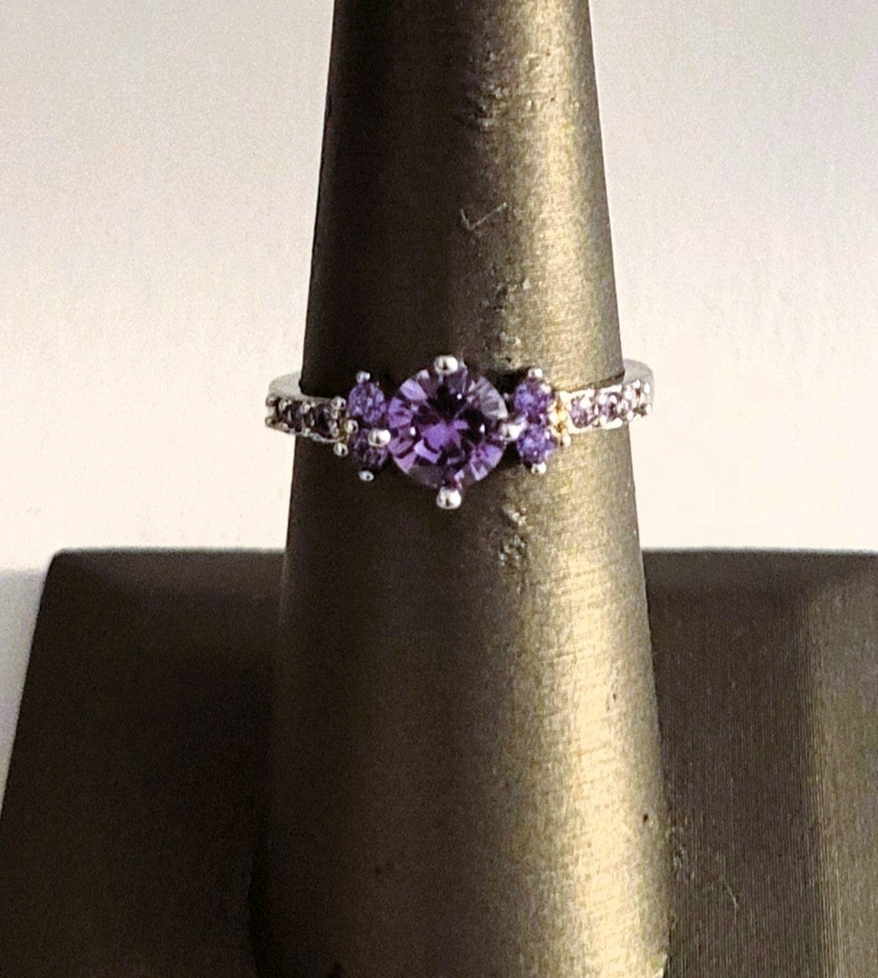 925 Sterling Silver Purple Faux Amethyst Micro Inlaid Ring