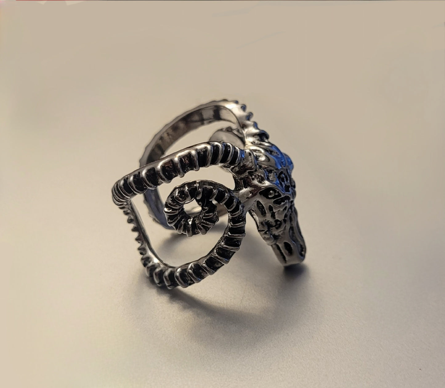 Domineering Goat Head Horn Open Silver Ring