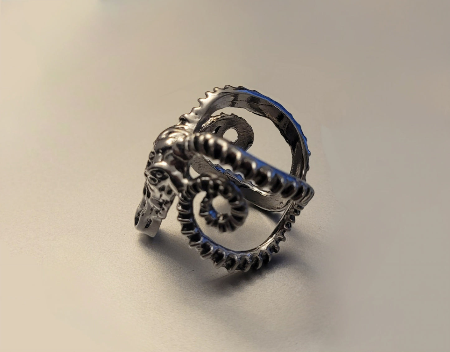 Domineering Goat Head Horn Open Silver Ring