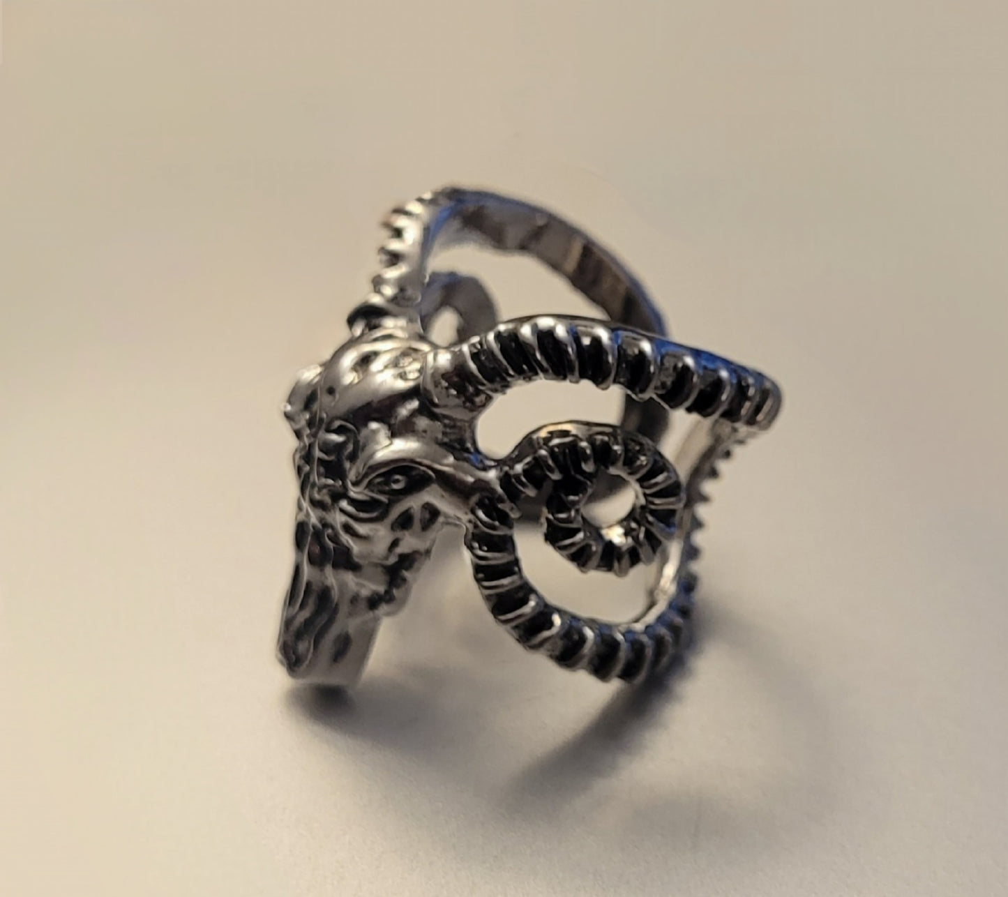Domineering Goat Head Horn Open Silver Ring