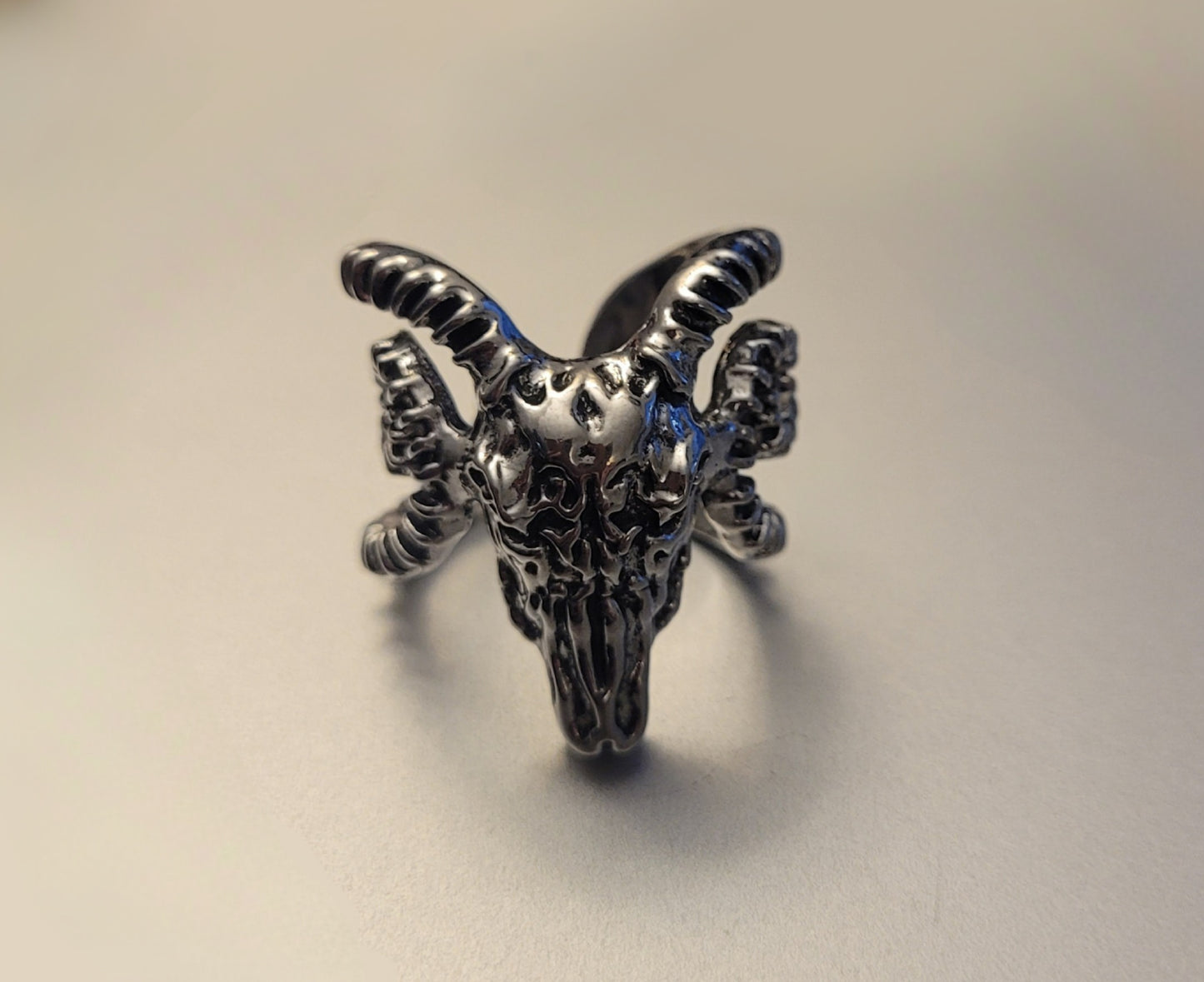 Domineering Goat Head Horn Open Silver Ring