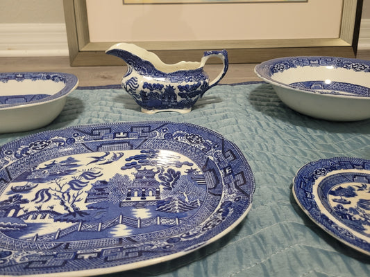 14pc Antique Allertons Blue Willow China Set
