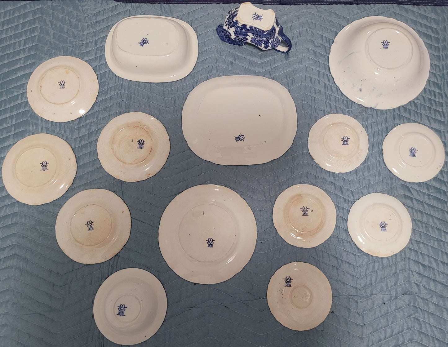 14pc Antique Allertons Blue Willow China Set