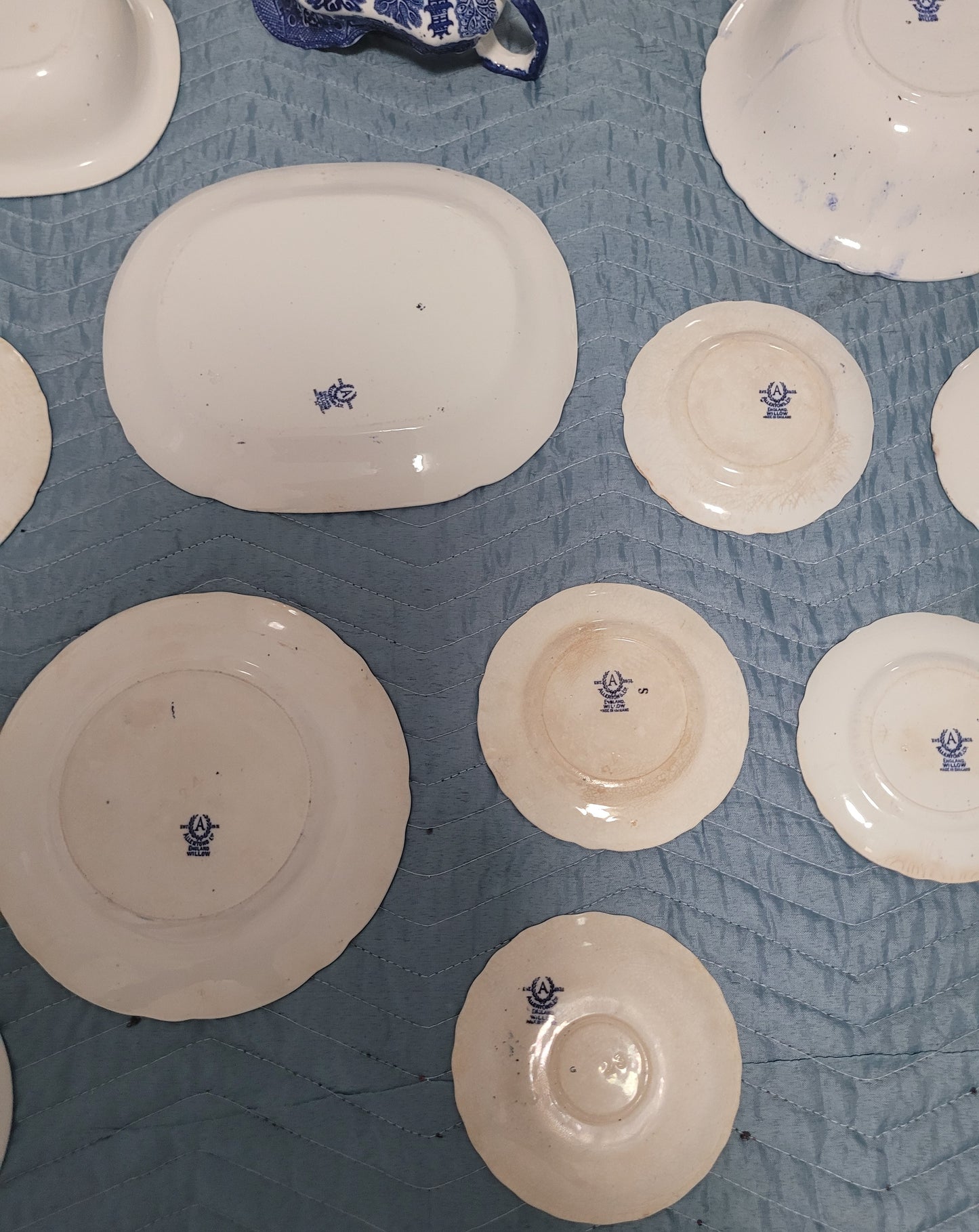 14pc Antique Allertons Blue Willow China Set