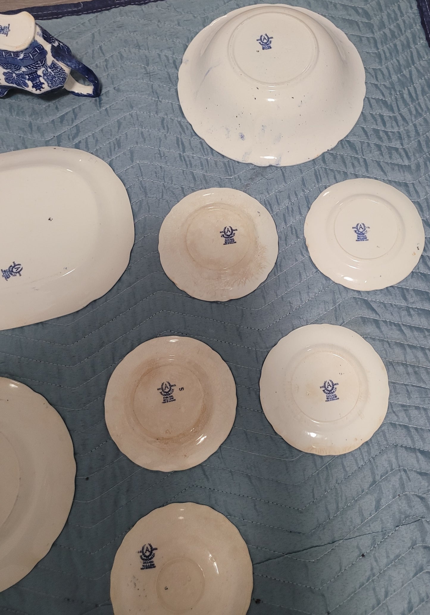 14pc Antique Allertons Blue Willow China Set