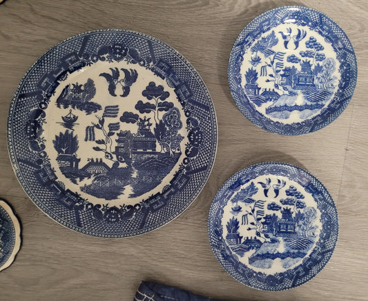 7pcs Antique Blue Dish Set