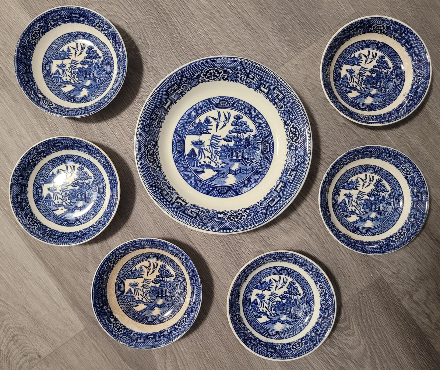 Vintage Homer Laughlin "Blue Willow" Bowl Set - 7 Pieces