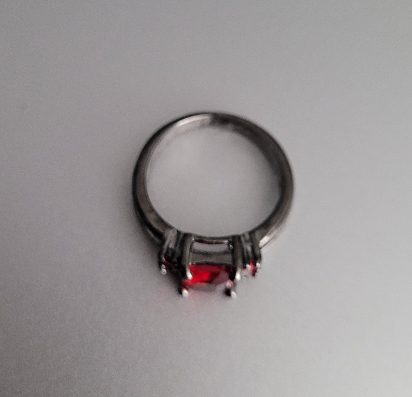 Black Gothic Ring Red Garnet Crystal Emerald Cut Statement Ring