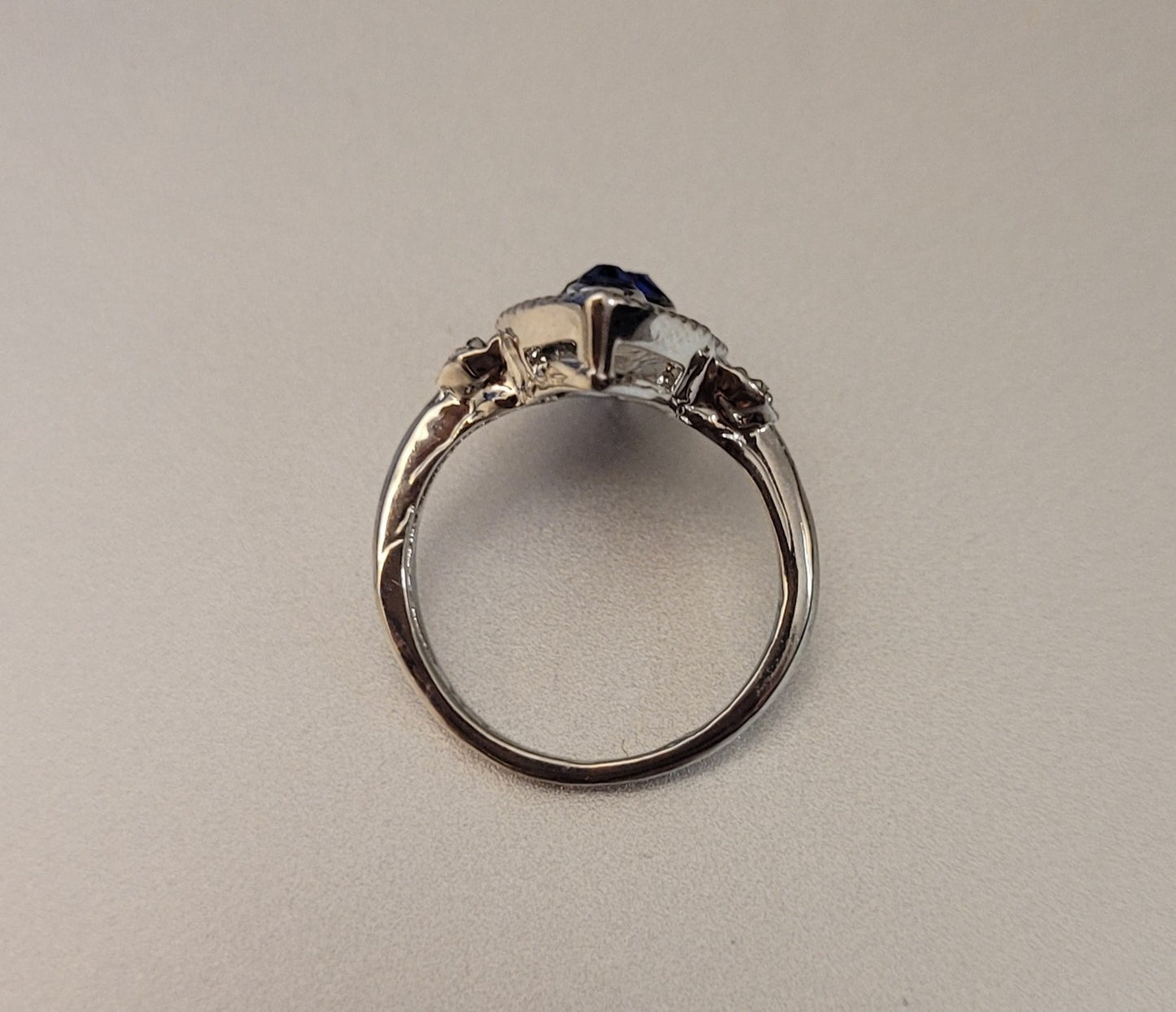 Vintage Blue Sapphire Marquise Antique Art Deco Silver Ring