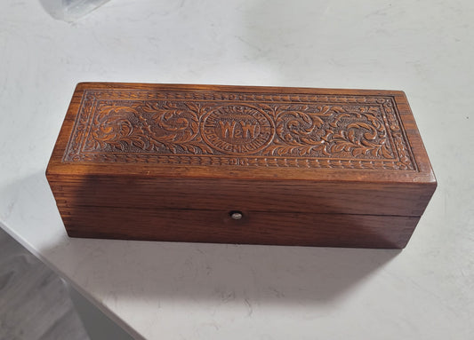 Antique Wheeler & Wilson Carved Wooden Sewing Accessories Box