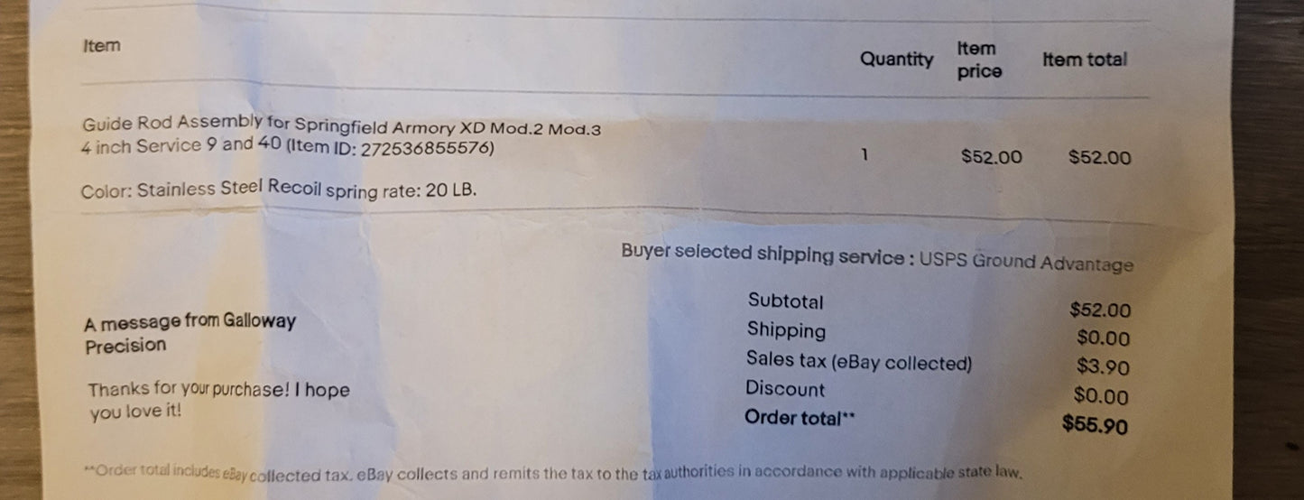 New Galloway Precision Stainless Steel Guide Rod Assembly - Springfield XD 4”